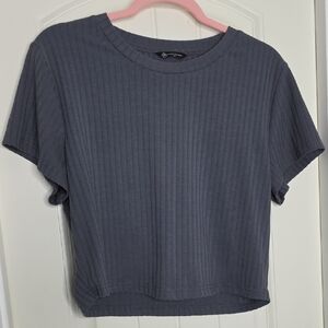 Pretty Garden Slate Blue And Hunter Green Ribbed Crop Top Set